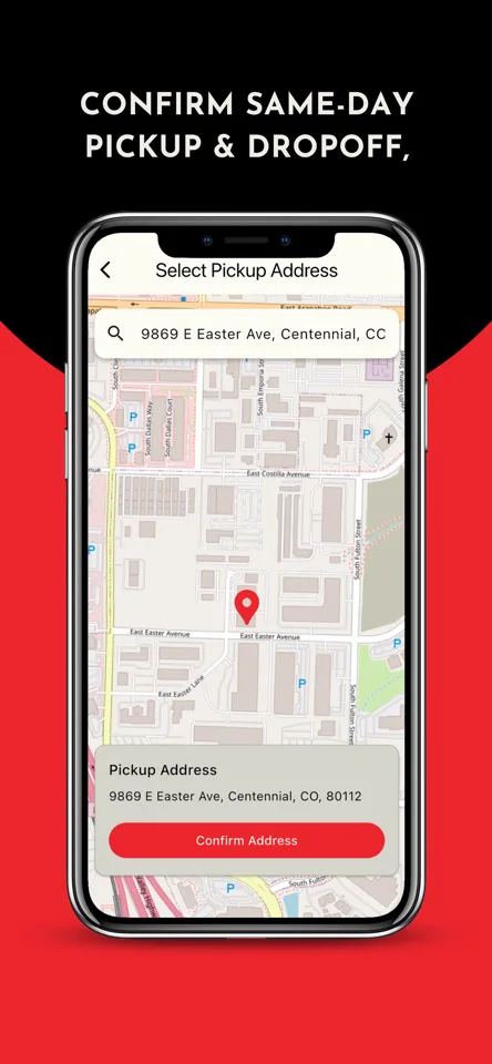 App Store screenshot of the Swerve Repair pickup-address map